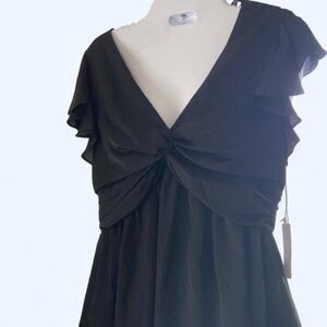 Elegant Black Ruffle Shoulder Sleeve V Neck Blouse S Six Fifty